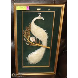 FRAMED ORIENTAL PICTURE - SEA SHELL/PEARL BIRD