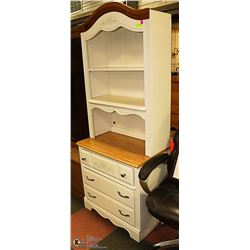 CREAM AND WOOD TRIMMED CABINET WITH SILVER