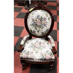 VICTORIAN CHAIR, FABRIC PERFECT, MARKS ON WOOD