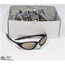 BOX OF OAKLEY STYLED BLACK UV 400 SUNGLASSES.