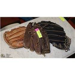 3 MEDIUM BASEBALL MITTS