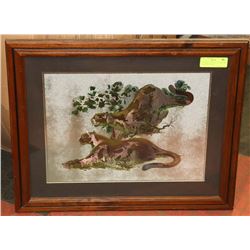 "COUGARS" METALLIC ETCHING BY F. SWENEY 22.5X19"