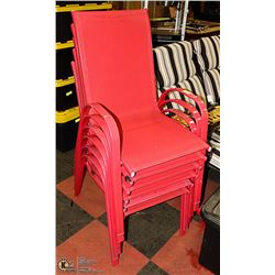 LOT OF 6 STACKING RED PATIO CHAIRS