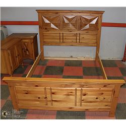 QUEEN PINE BED FRAME, HEADBOARD AND FOOTBOARD