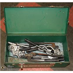 GREENLEE TOOL BOX FILLED WITH TUBE BENDERS.