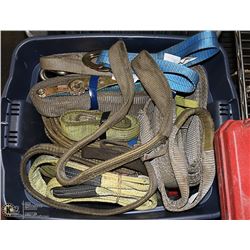 TOTE OF ASSORTED RATCHET STRAPS AND SLINGS