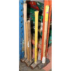LOT OF 5 ASSORTED SIZED SLEDGE HAMMERS.