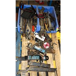 1/2 PALLET OF LARGE WRENCHES, HITCHES AND MORE