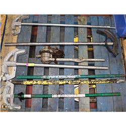PALLET OF GREENLEE PIPE BENDERS AND COME ALONG