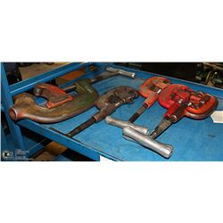 LOT OF 5 ASST SIZE RIDGID PIPE CUTTERS. TOOLS