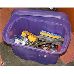 PURPLE STORAGE TOTE WITH ASSORTED TOOLS