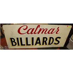 57" X 24" 1970'S CALMAR BILLIARDS WOOD SIGN