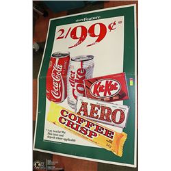 64" X 44" RARE 2 SIDED AD SIGN PEPSI / COCA COLA