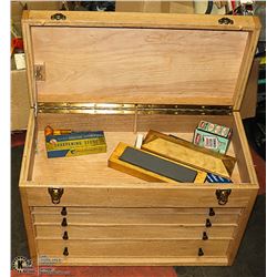 WOOD TOOL BOX WITH CONTENTS