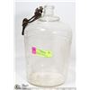 Image 1 : CLEAR GLASS TALL JUG. LEATHERSTRAP HANDLE. 13"