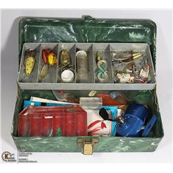 GREEN FISHING TACKLE BOX WITH QUANTITY OF HOOK