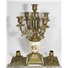 Image 1 : BRASS & PROCELAIN CANDLELABRA  WITH 2 BRASS CANDLE