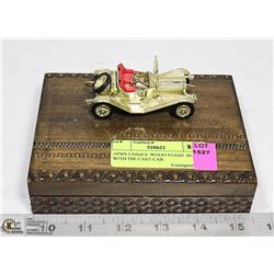 1970'S UNIQUE WOOD STASH  BOX WITH DIE CAST CAR