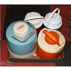 4 VINTAGE COLEMAN ETC. WATER COOLERS JUGS