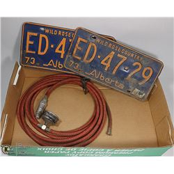 RED TIRE PUMP HORSE WITH GUAGE PLUS OLD LICENCE