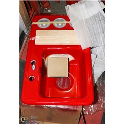 NEW CRANE RED FIBERGLASS BAR SINK WITH CUTTING