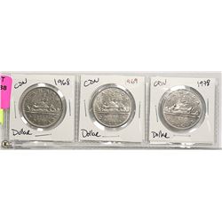 1968, 1969, 1978 CANADIAN SILVER DOLLARS- SET OF