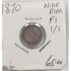 1870 CANADIAN- 21 LEAF WIDE RIM 5 CENT SILVER