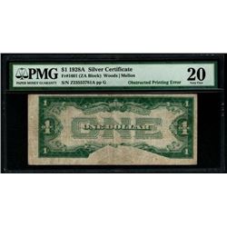 1928A $1 ERROR Silver Certificate PMG 20
