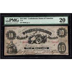 1861 $10 Confederate States of America Note PMG 20