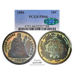 1886 Proof Seated Liberty Dime Coin Arrows PCGS PR66 CAC Amazing Toning