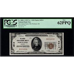 1929 $20 Portland National Bank Note PCGS 62PPQ