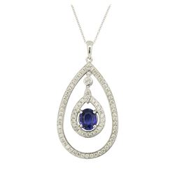 1.67 ctw Blue Sapphire Pendant With Chain - 14KT White Gold