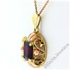 Image 3 : Vintage Handmade 14kt Rose and Green Gold 3.50 ctw Garnet Floral Pendant Necklac