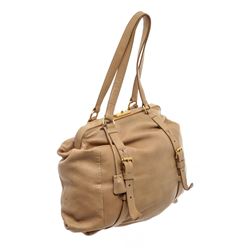 Prada Beige Cervo Leather Buckle Tote Bag