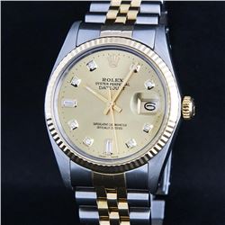 Rolex Mens 2 Tone 14K Champagne Diamond 36MM Datejust Wristwatch