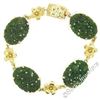 Image 1 : Vintage 14kt Yellow Gold Carved Oval Jade Bird and Etched Flower Link Bracelet