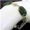 Image 6 : Vintage 14kt Yellow Gold Carved Oval Jade Bird and Etched Flower Link Bracelet