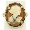 Image 1 : Antique Art Deco 10k Yellow Gold Filigree Shell Cameo Ring w/ Rose Cut Diamond