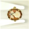 Image 8 : Antique Art Deco 10k Yellow Gold Filigree Shell Cameo Ring w/ Rose Cut Diamond