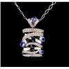 Image 2 : 14KT White Gold 3.60 ctw Tanzanite and Diamond Pendant With Chain