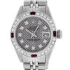 Image 1 : Rolex Ladies Stainless Steel Slate Grey Stamp Diamond & Ruby Datejust Wristwatch