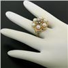 Image 2 : 14k Yellow Gold 0.30 ctw Round Diamond & Pearl Cluster Ring w/ Florentine Finish