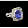 Image 1 : 3.96 ctw Tanzanite and Diamond Ring - 14KT White Gold