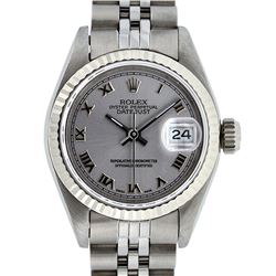 Rolex Ladies Stainless Steel Slate Grey Roman 26MM Datejust Wristwatch