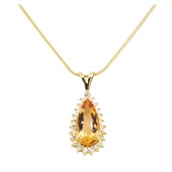 6.00 ctw Imperial Topaz And Diamond Pendant & Chain - 18KT Yellow Gold