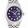 Rolex Mens Stainless Steel Purple Diamond 36MM Datejust Wristwatch With Rolex Bo