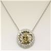 Image 1 : 14k White Gold GIA 1.41 ctw Fancy Brownish Yellow Round Diamond Pendant w/ Halo
