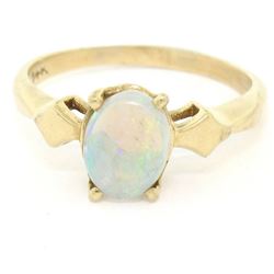 Vintage 14K Yellow Gold 0.65 ctw Petite Oval Cabochon Opal Solitaire Ring Size 6