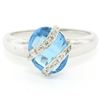 Image 1 : 14K White Gold 3.57 ctw Pave Diamond & Caged Checkerboard Oval Blue Topaz Ring