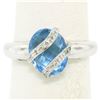 Image 4 : 14K White Gold 3.57 ctw Pave Diamond & Caged Checkerboard Oval Blue Topaz Ring